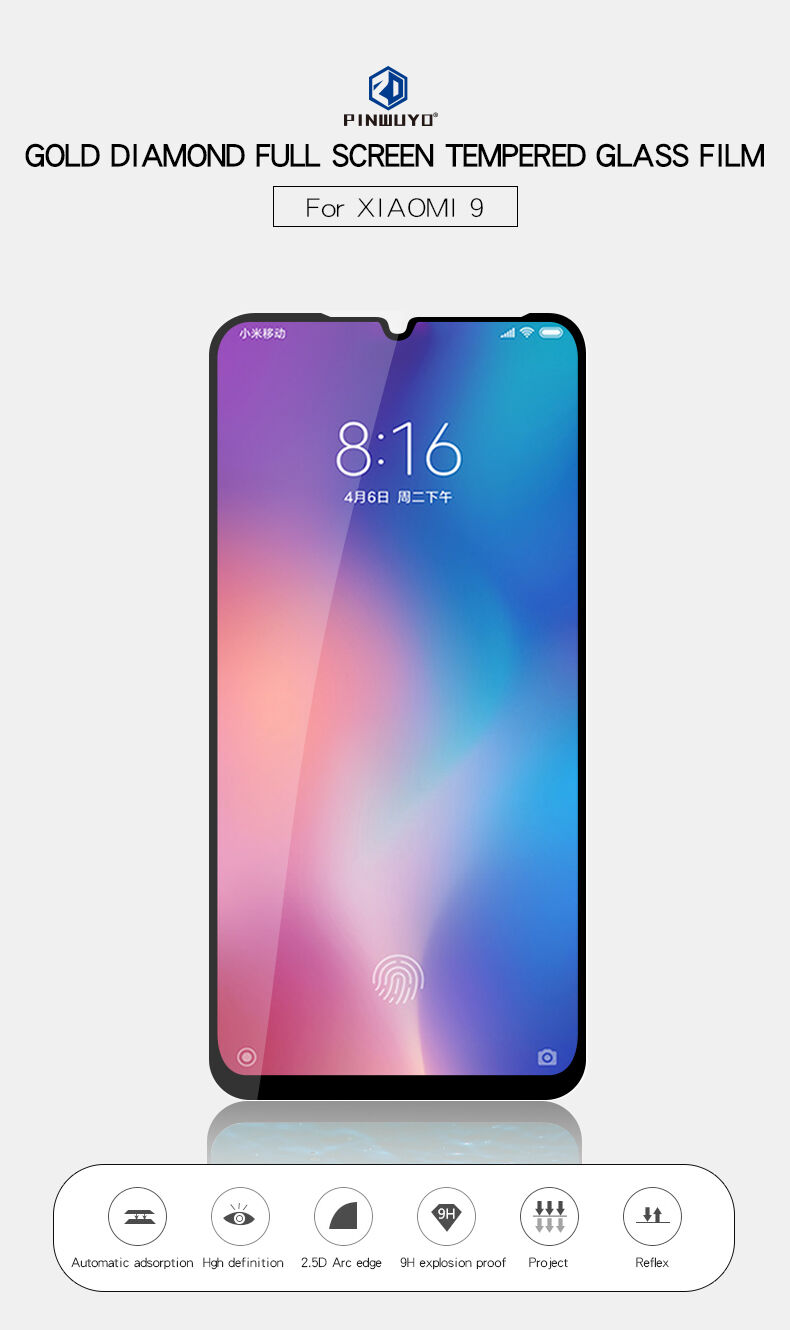 Pinwuyo Tvrzené sklo 3D pro Xiaomi Mi 9 - černé