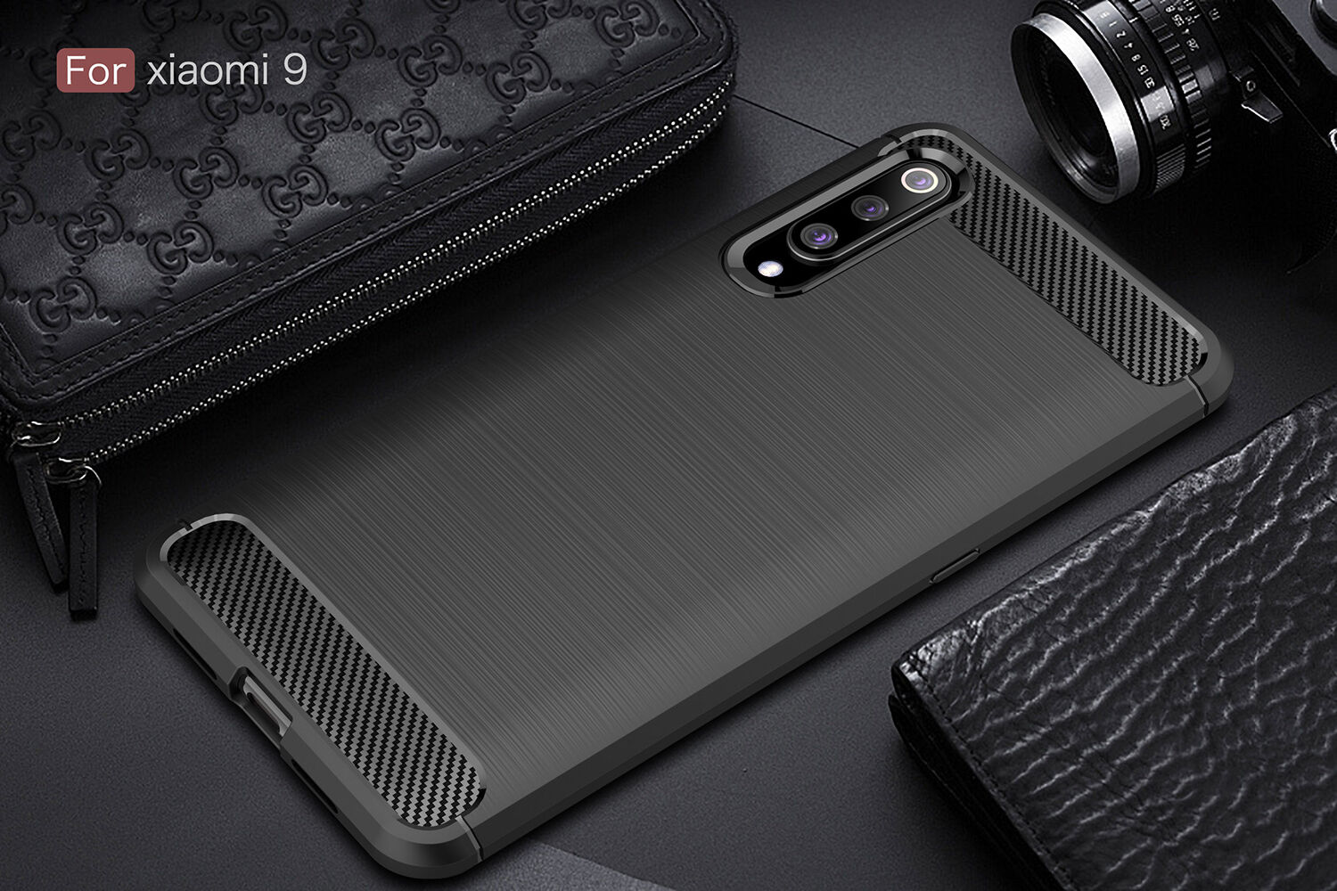 Plastový kryt s broušenou texturou pro Xiaomi Mi 9 - tmavěmodrý