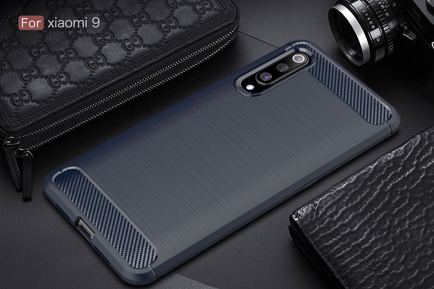 Plastový kryt s broušenou texturou pro Xiaomi Mi 9 - tmavěmodrý