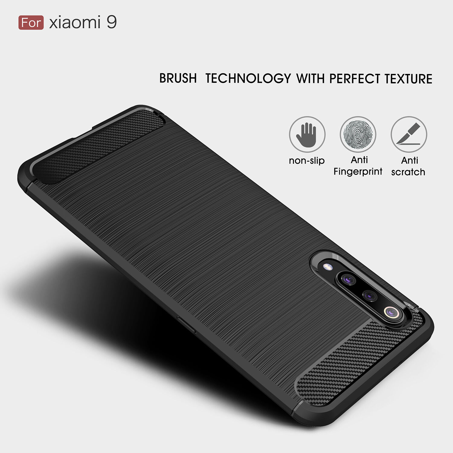 Plastový kryt s broušenou texturou pro Xiaomi Mi 9 - červený