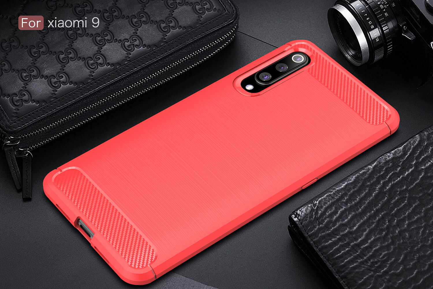 Plastový kryt s broušenou texturou pro Xiaomi Mi 9 - červený
