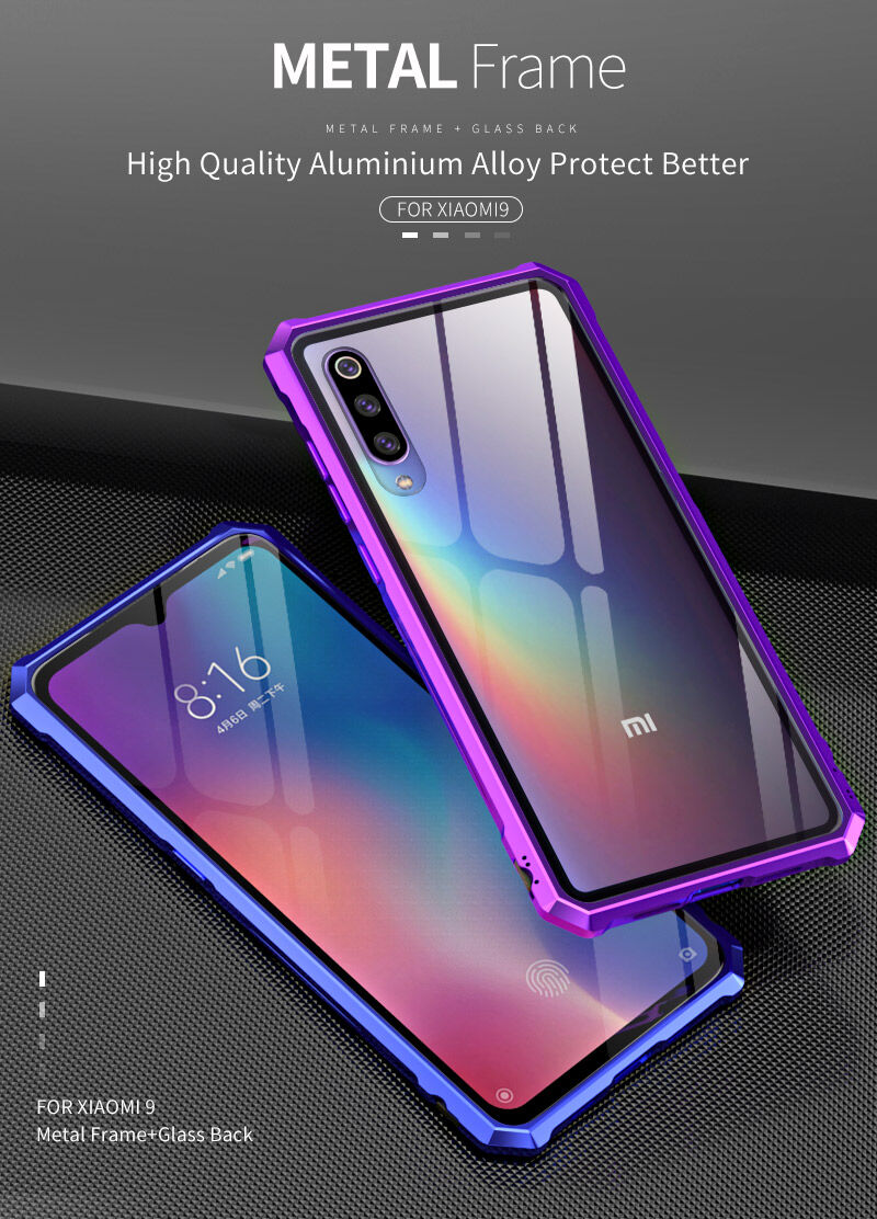 Kryt s kovovým rámečkem a tvrzeným sklem pro Xiaomi Mi 9 - černý