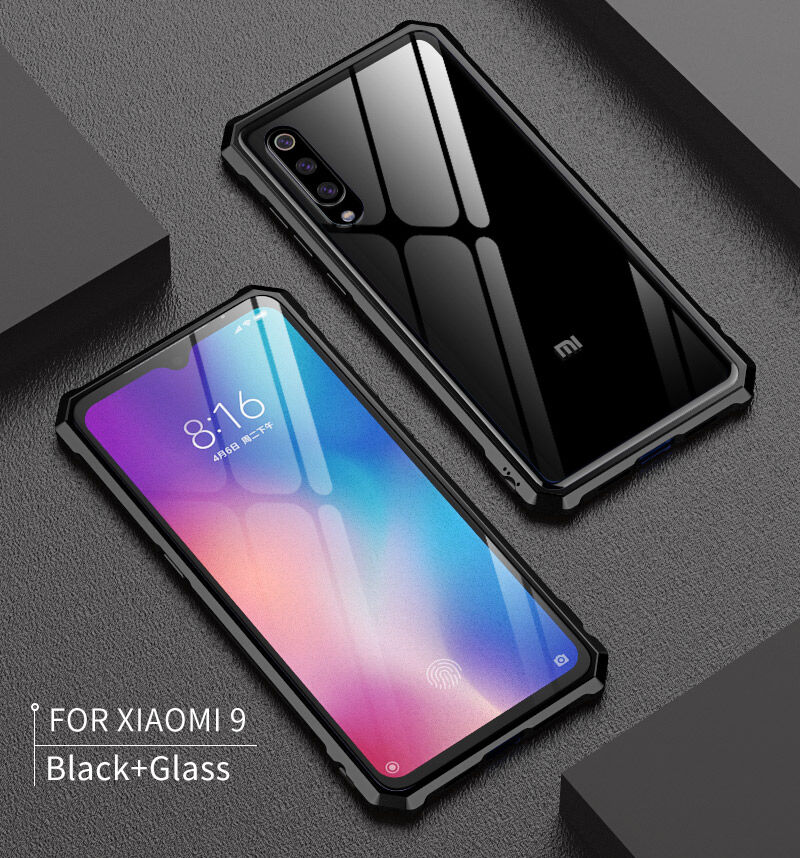 Kryt s kovovým rámečkem a tvrzeným sklem pro Xiaomi Mi 9 - černý