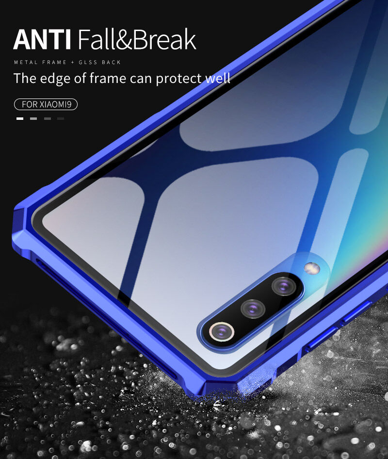 Kryt s kovovým rámečkem a tvrzeným sklem pro Xiaomi Mi 9 - modrý