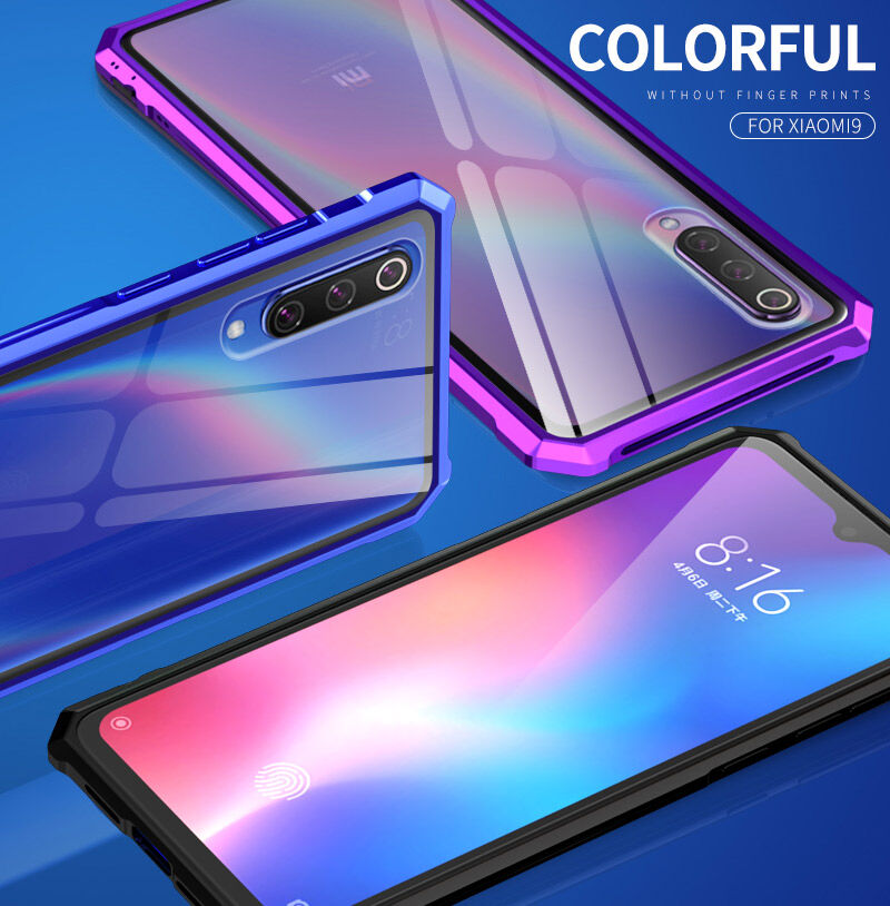 Kryt s kovovým rámečkem a tvrzeným sklem pro Xiaomi Mi 9 - modrý