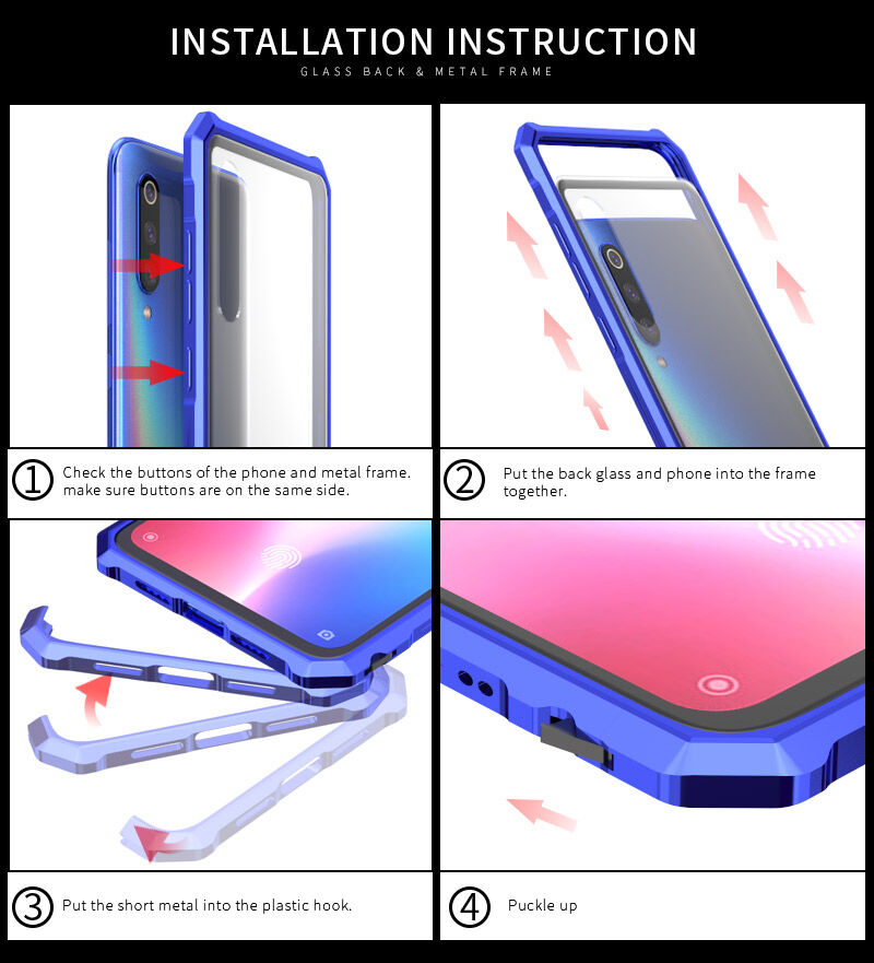 Kryt s kovovým rámečkem a tvrzeným sklem pro Xiaomi Mi 9 - modrý