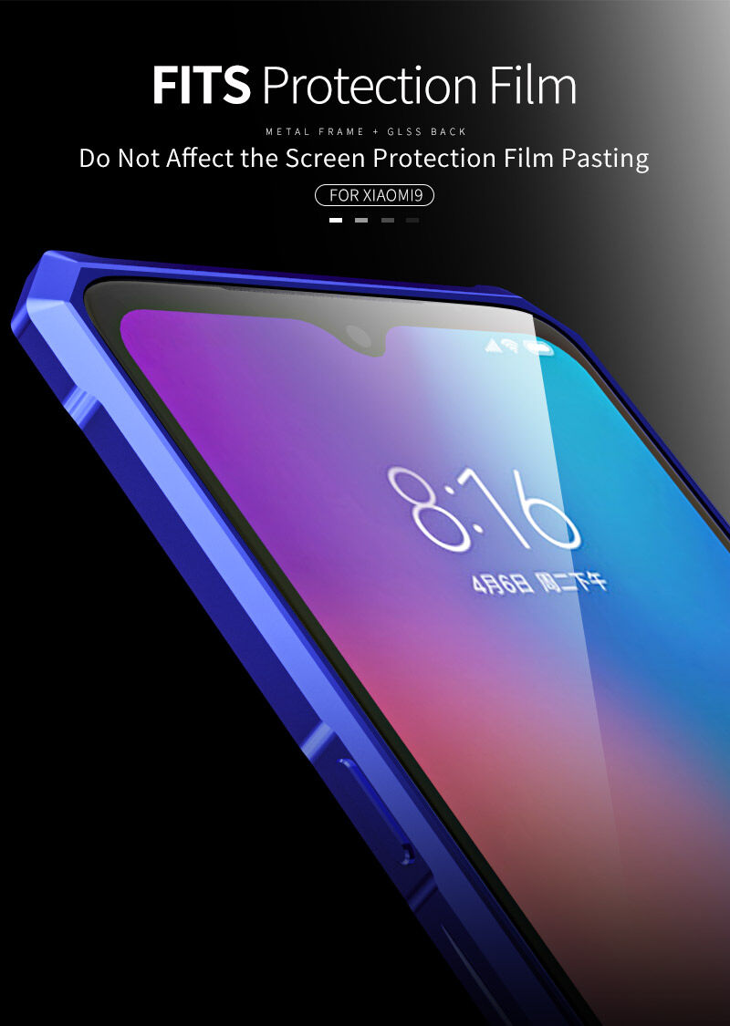 Kryt s kovovým rámečkem a tvrzeným sklem pro Xiaomi Mi 9 - modrý