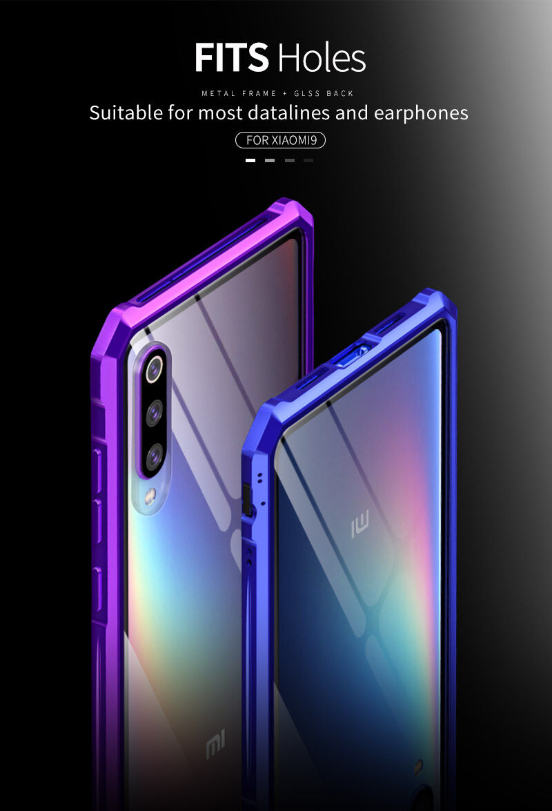 Kryt s kovovým rámečkem a tvrzeným sklem pro Xiaomi Mi 9 - modrý