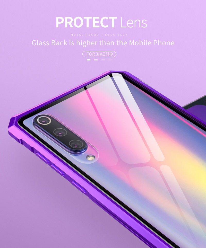 Kryt s kovovým rámečkem a tvrzeným sklem pro Xiaomi Mi 9 - modrý