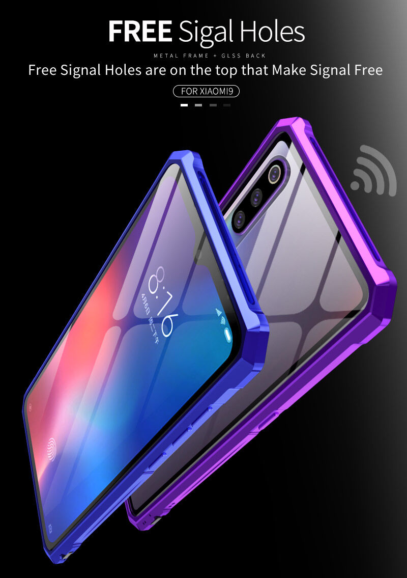 Kryt s kovovým rámečkem a tvrzeným sklem pro Xiaomi Mi 9 - modrý