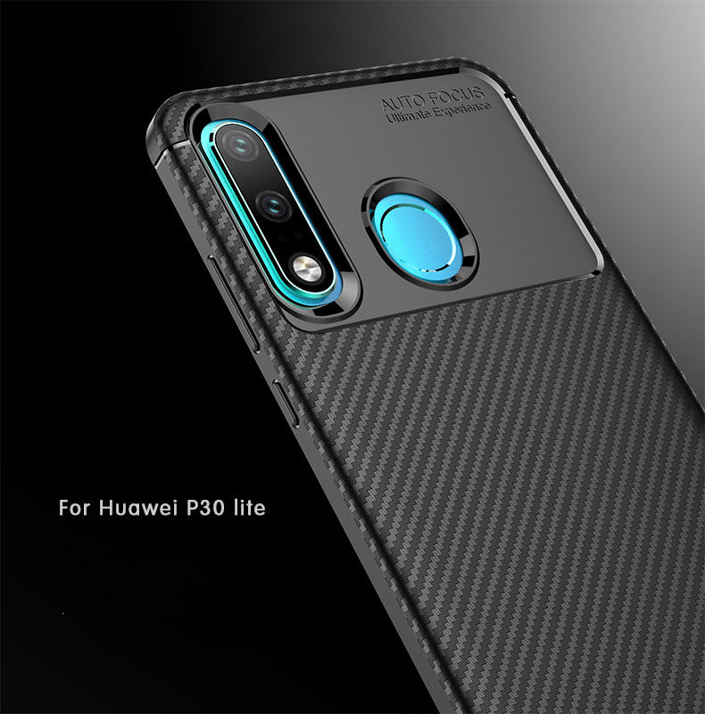 Plastový kryt s texturou karbonu pro Huawei P30 Lite - černý