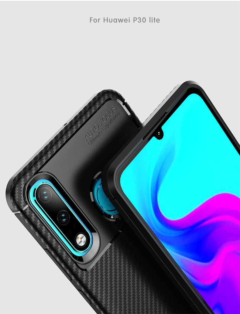 Plastový kryt s texturou karbonu pro Huawei P30 Lite - černý