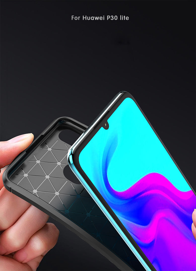 Plastový kryt s texturou karbonu pro Huawei P30 Lite - černý