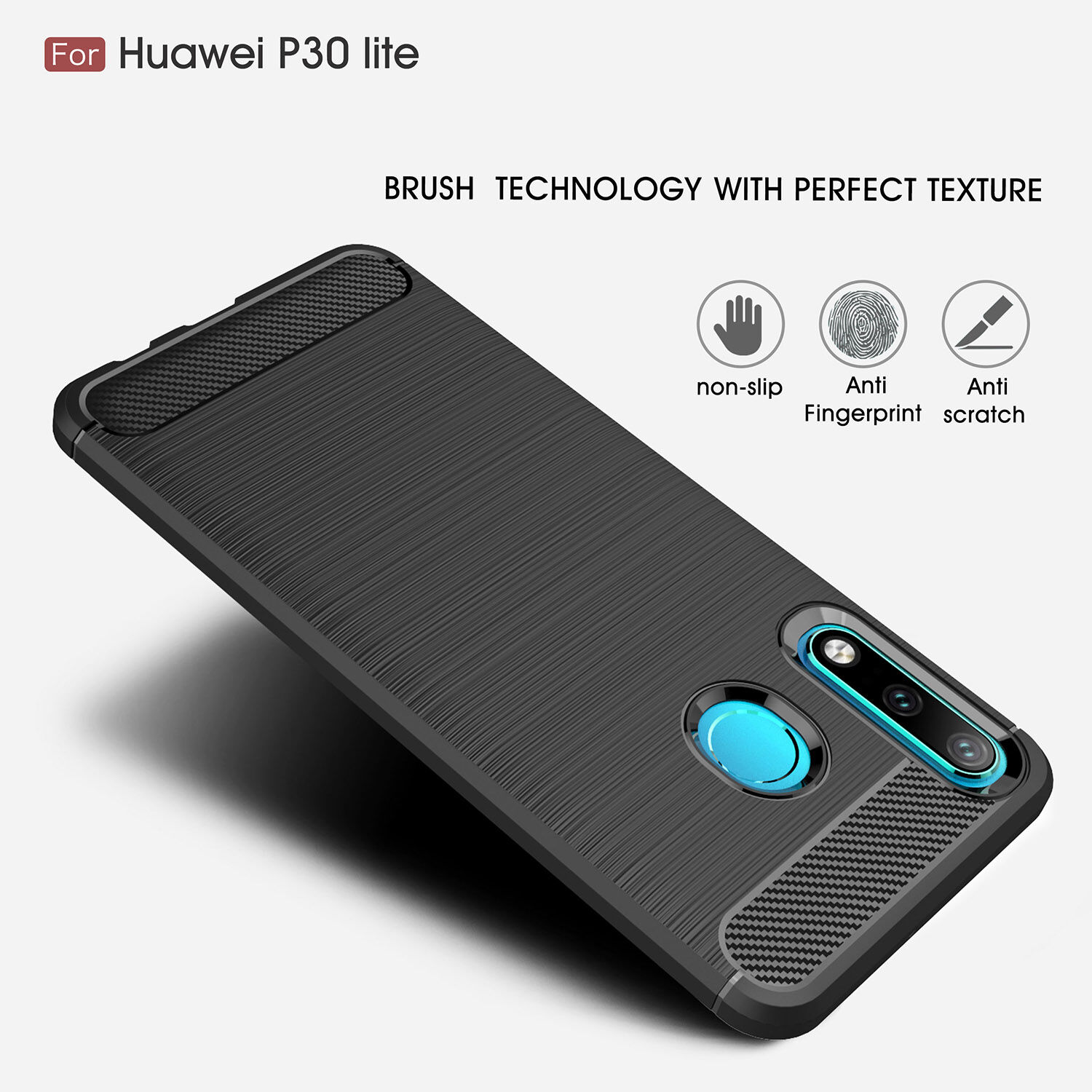 Plastový kryt s broušenou texturou pro Huawei P30 Lite - černý