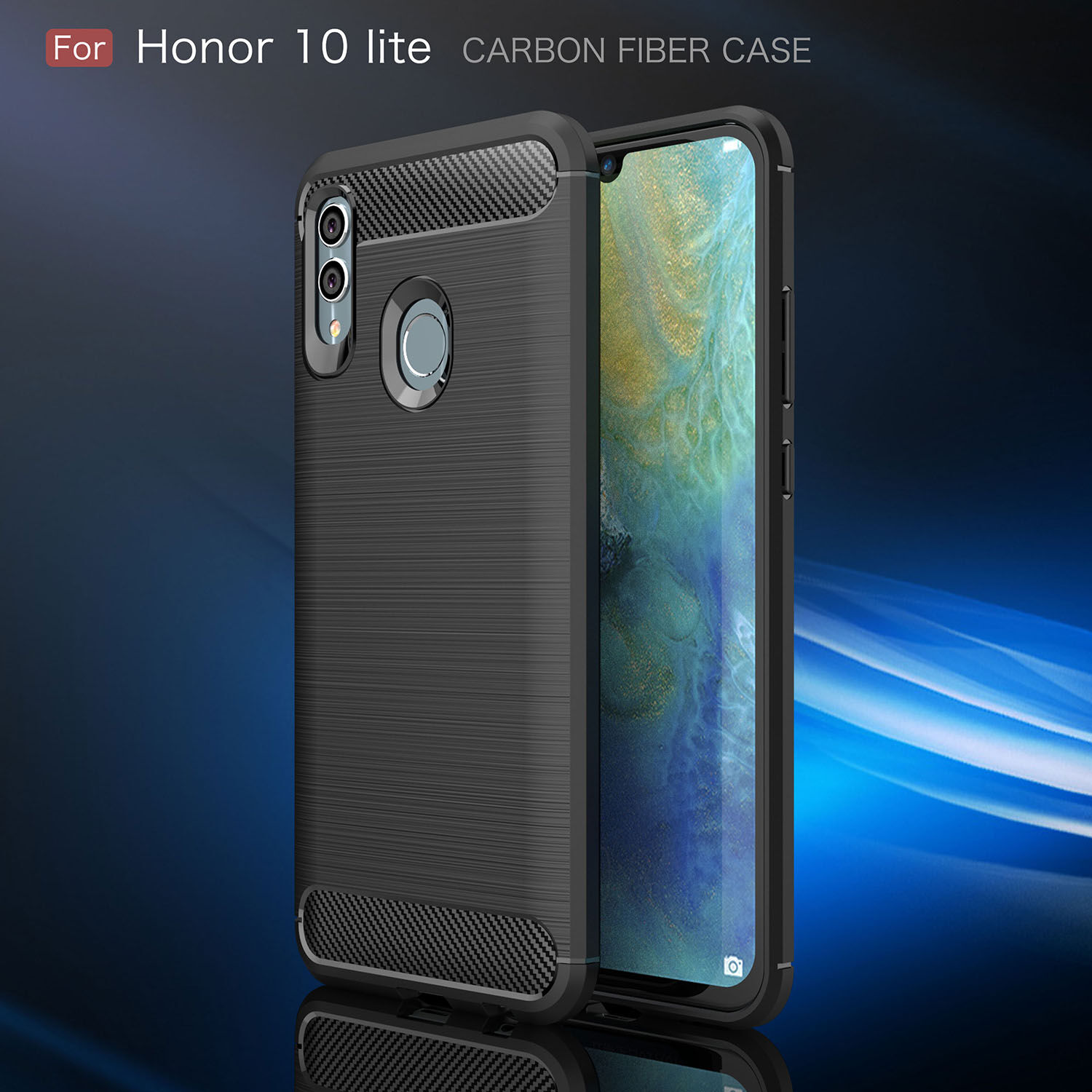 Kryt s broušenou a karbonovou texturou pro Honor 10 Lite / Huawei P Smart (2019) - tmavě modrý