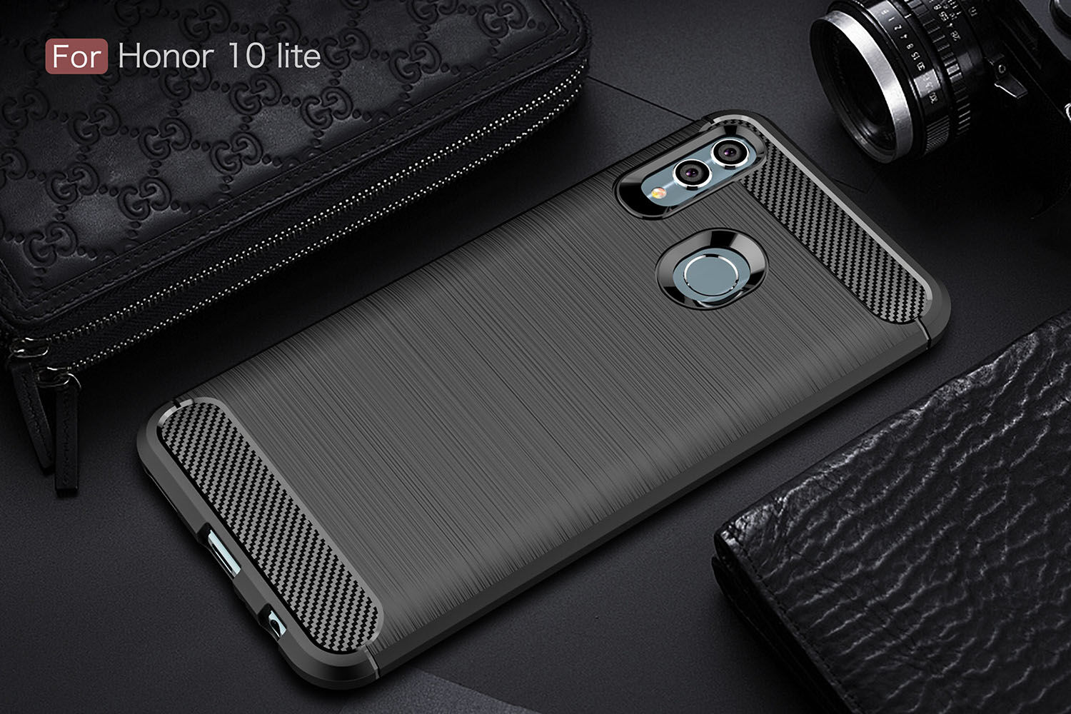 Kryt s broušenou a karbonovou texturou pro Honor 10 Lite / Huawei P Smart (2019) - tmavě modrý