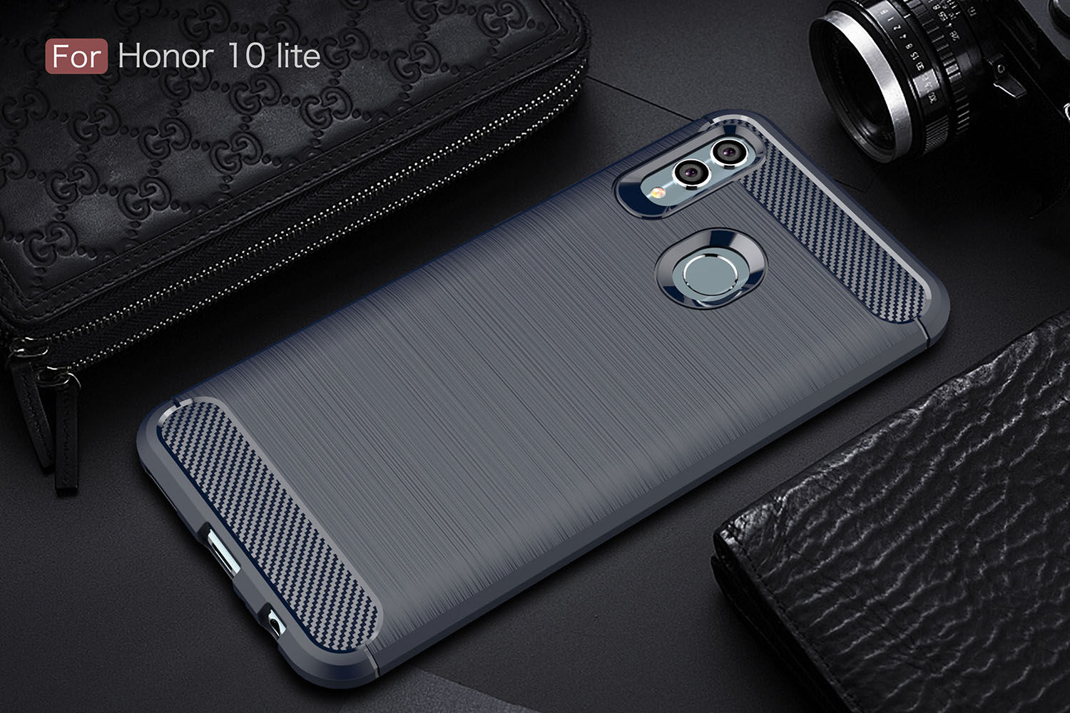 Kryt s broušenou a karbonovou texturou pro Honor 10 Lite / Huawei P Smart (2019) - tmavě modrý