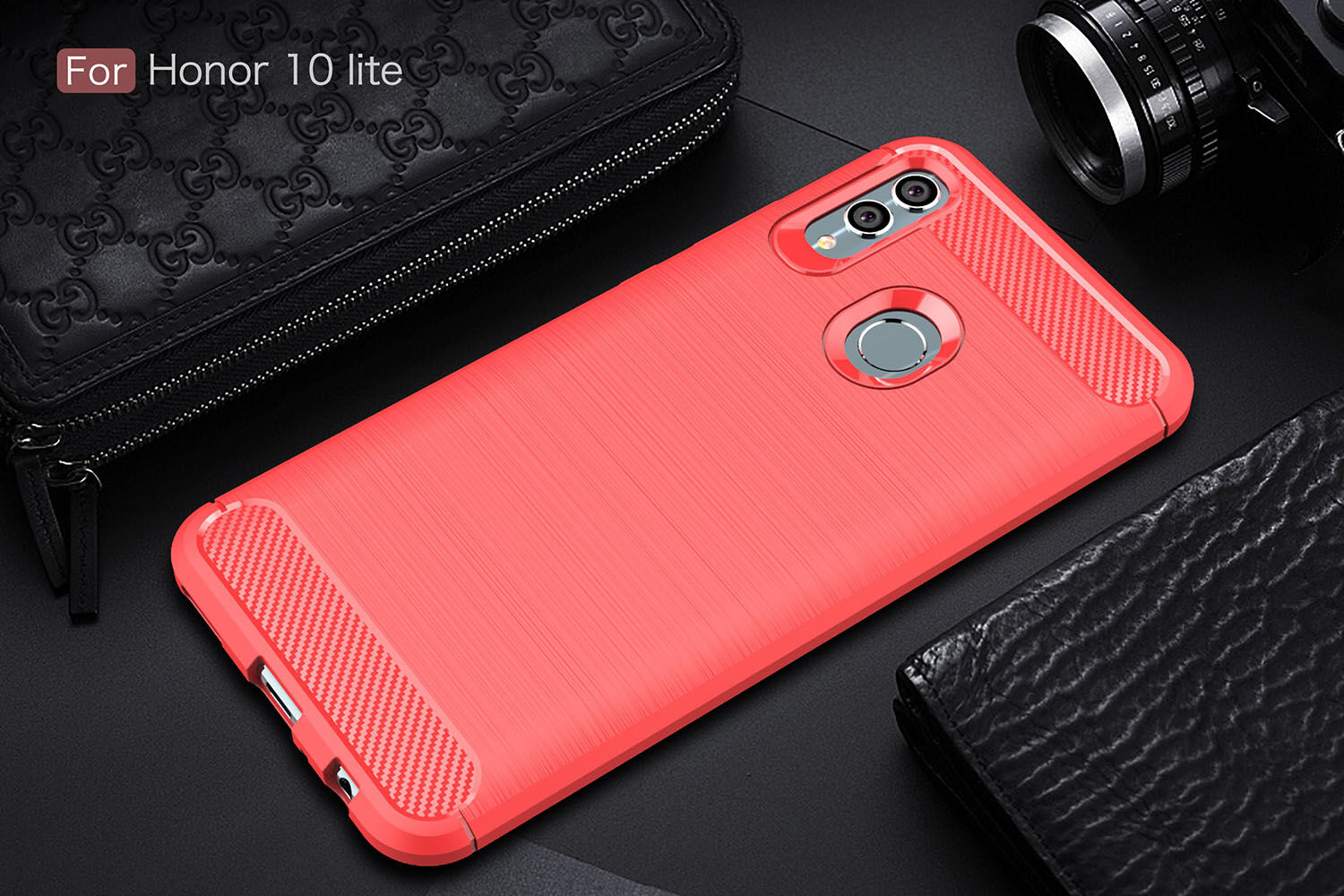 Kryt s broušenou a karbonovou texturou pro Honor 10 Lite / Huawei P Smart (2019) - tmavě modrý