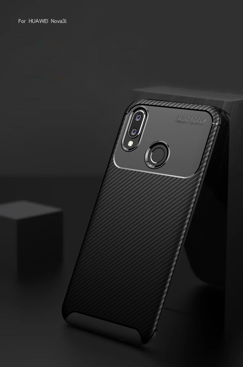 Plastový kryt s texturou karbonu pro Huawei Nova 3i - tmavěmodrý