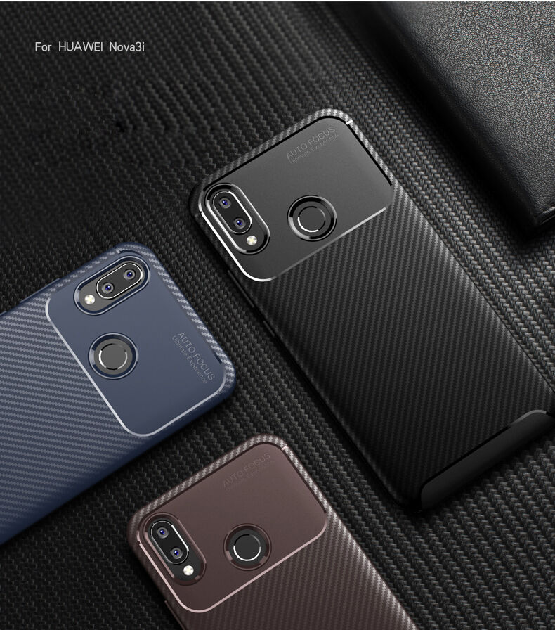 Plastový kryt s texturou karbonu pro Huawei Nova 3i - tmavěmodrý