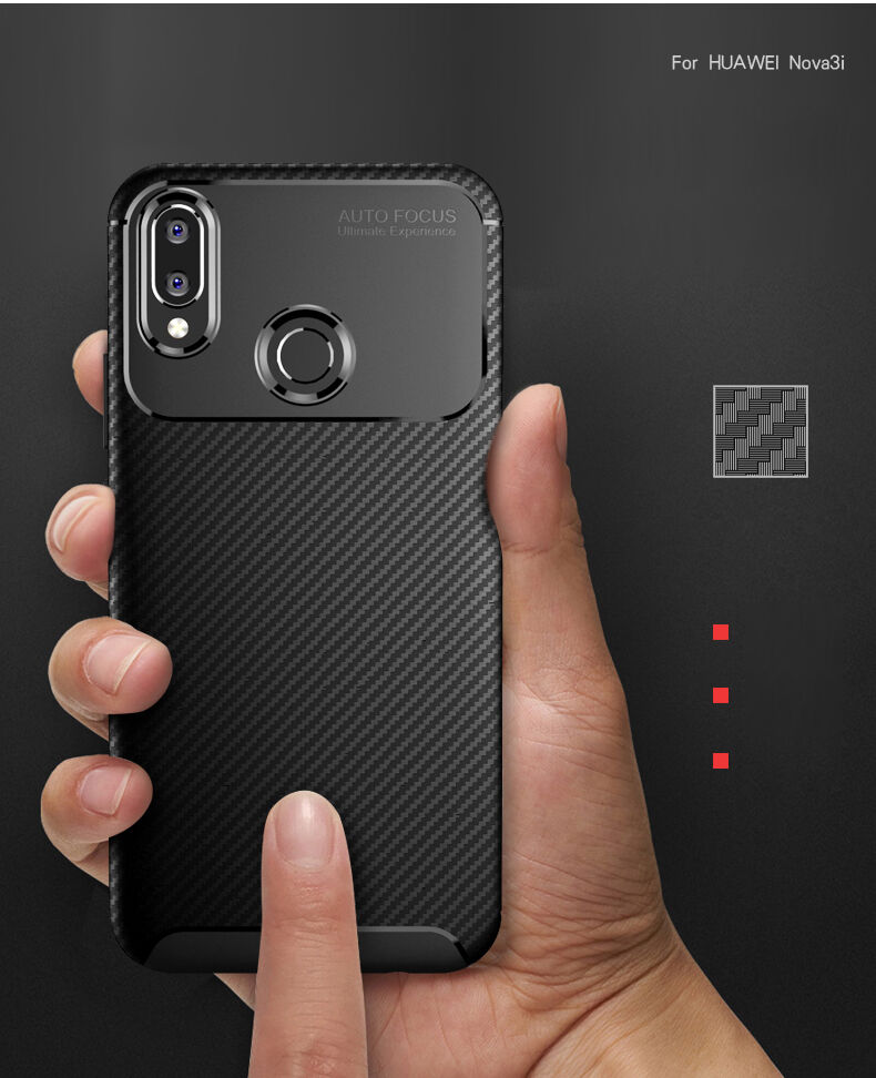 Plastový kryt s texturou karbonu pro Huawei Nova 3i - tmavěmodrý