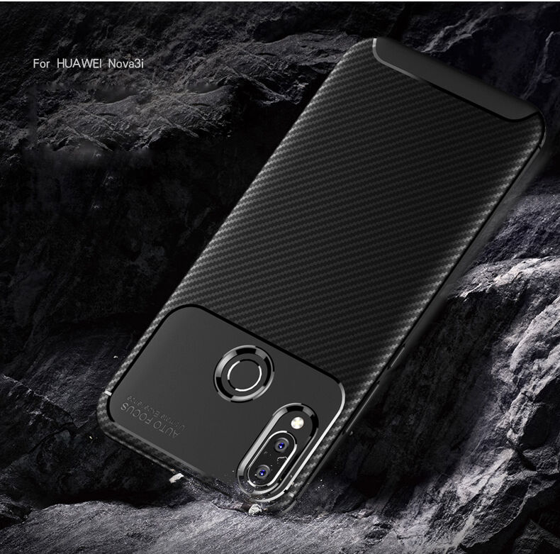 Plastový kryt s texturou karbonu pro Huawei Nova 3i - tmavěmodrý