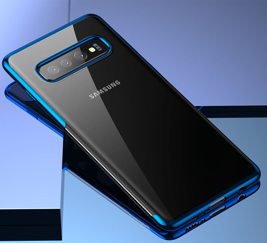 Baseus plastový čirý kryt s rámečkem pro Samsung Galaxy S10 Plus - modrý