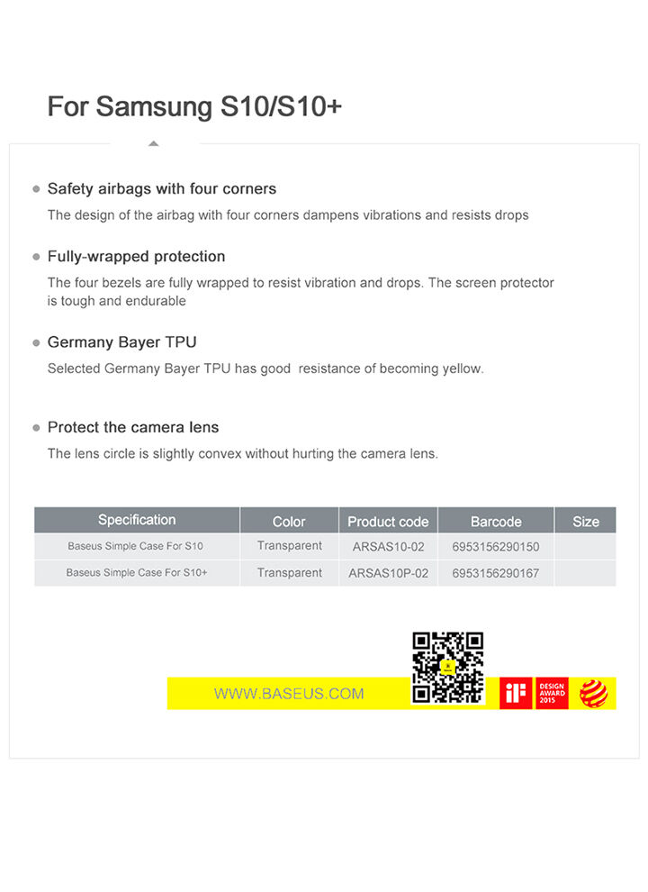 Baseus ochranný plastový kryt pro Samsung Galaxy S10 - transparentní