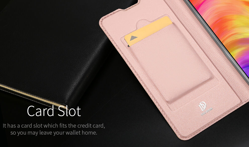 Dux Ducis kožené pouzdro s kapsou na karty pro Xiaomi Redmi Note 7 - růžově zlaté