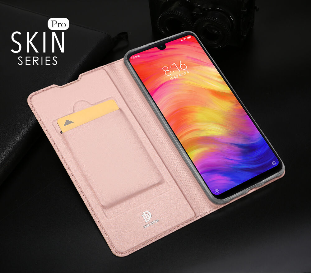 Dux Ducis kožené pouzdro s kapsou na karty pro Xiaomi Redmi Note 7 - růžově zlaté