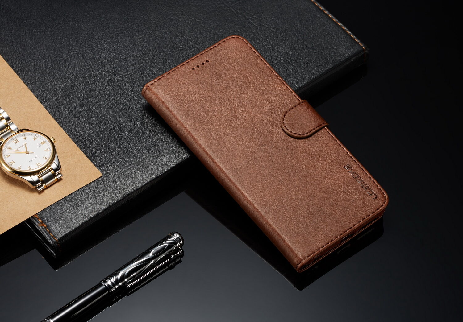 LC.imeeke peněženkové kožené pouzdro pro Xiaomi Redmi Note 6 Pro - černé