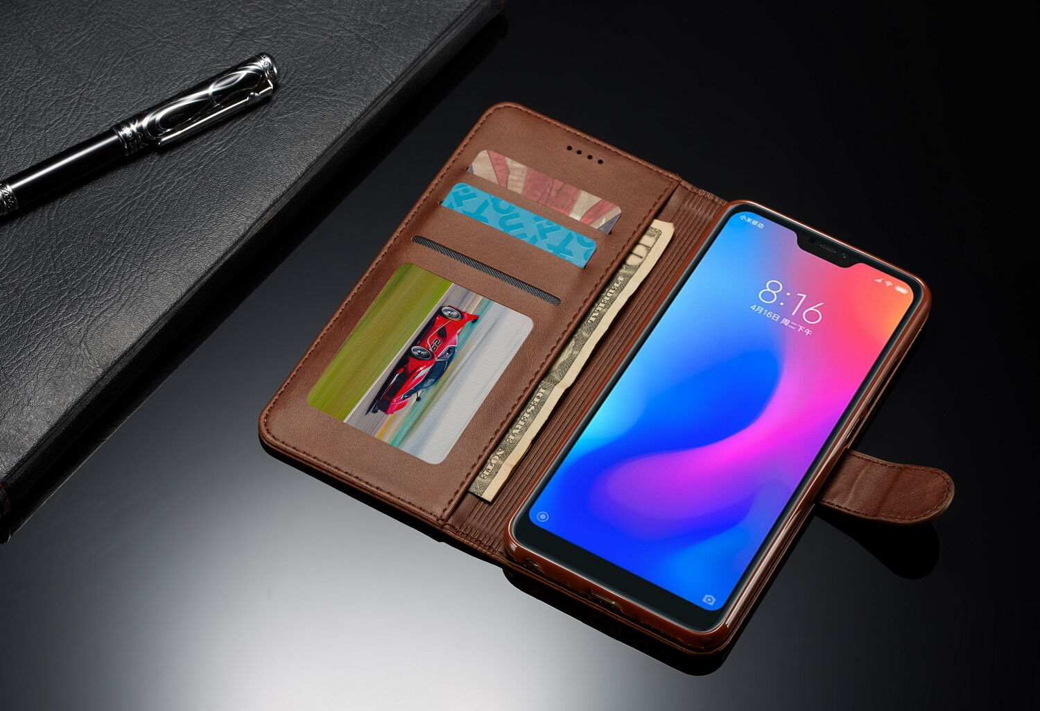 LC.imeeke peněženkové kožené pouzdro pro Xiaomi Redmi Note 6 Pro - černé