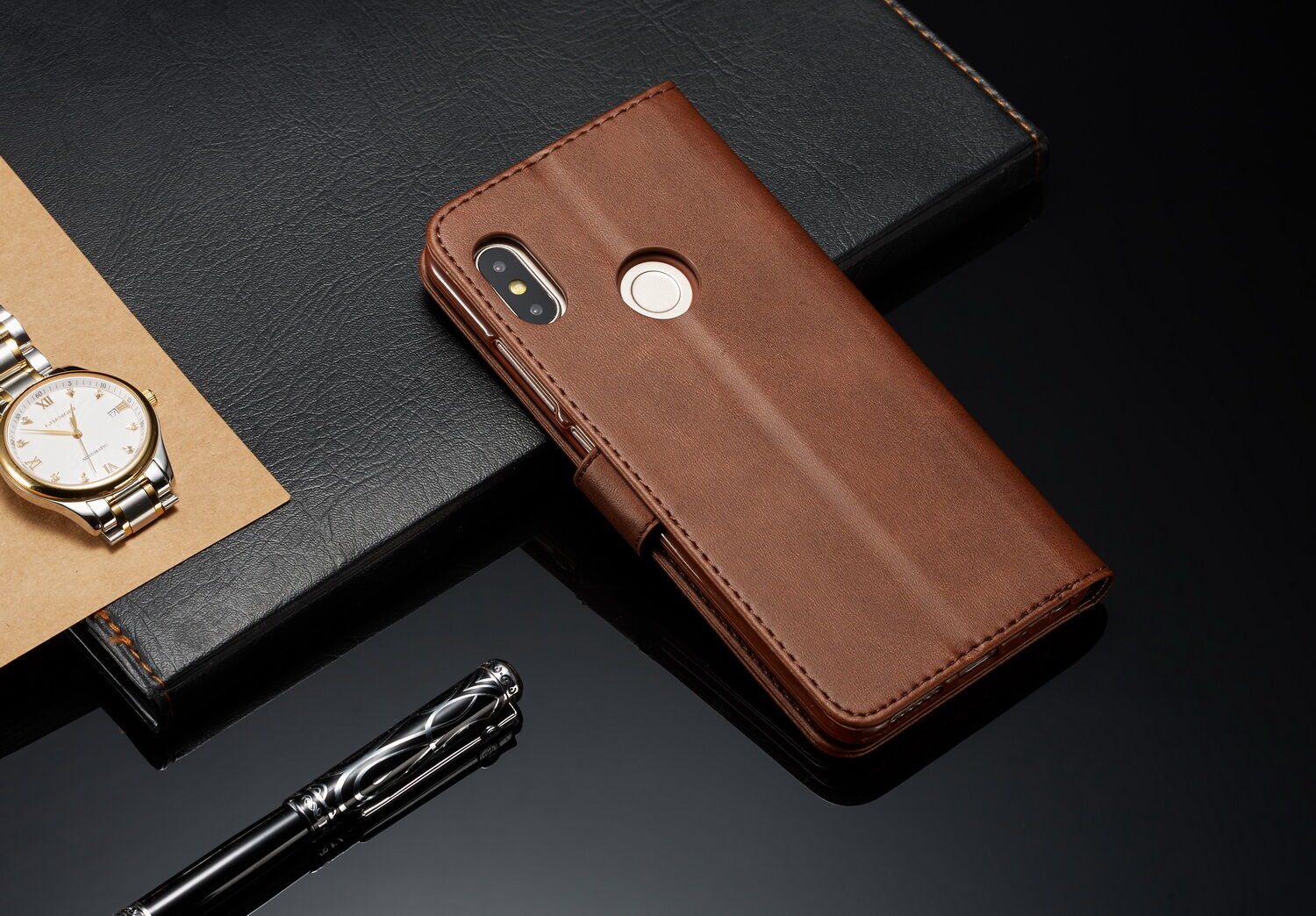 LC.imeeke peněženkové kožené pouzdro pro Xiaomi Redmi Note 6 Pro - kávové
