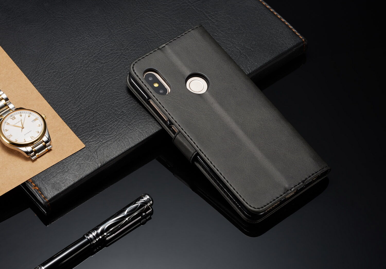 LC.imeeke peněženkové kožené pouzdro pro Xiaomi Redmi Note 6 Pro - kávové
