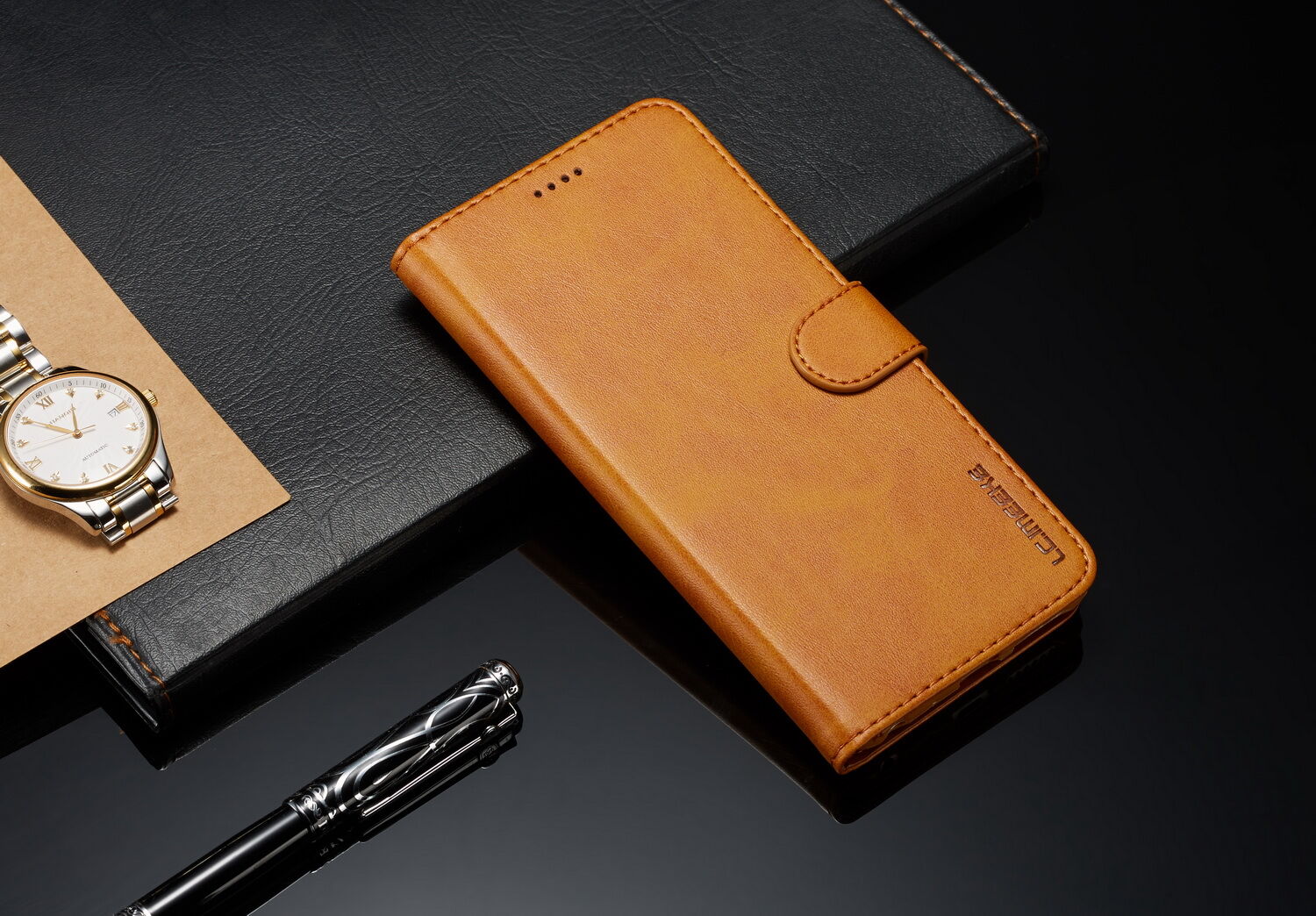 LC.imeeke peněženkové kožené pouzdro pro Xiaomi Redmi Note 6 Pro - kávové
