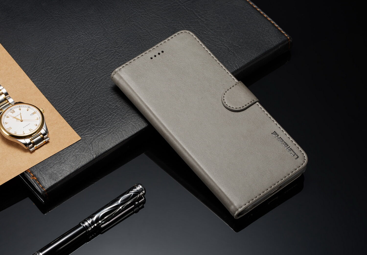 LC.imeeke peněženkové kožené pouzdro pro Xiaomi Redmi Note 6 Pro - kávové