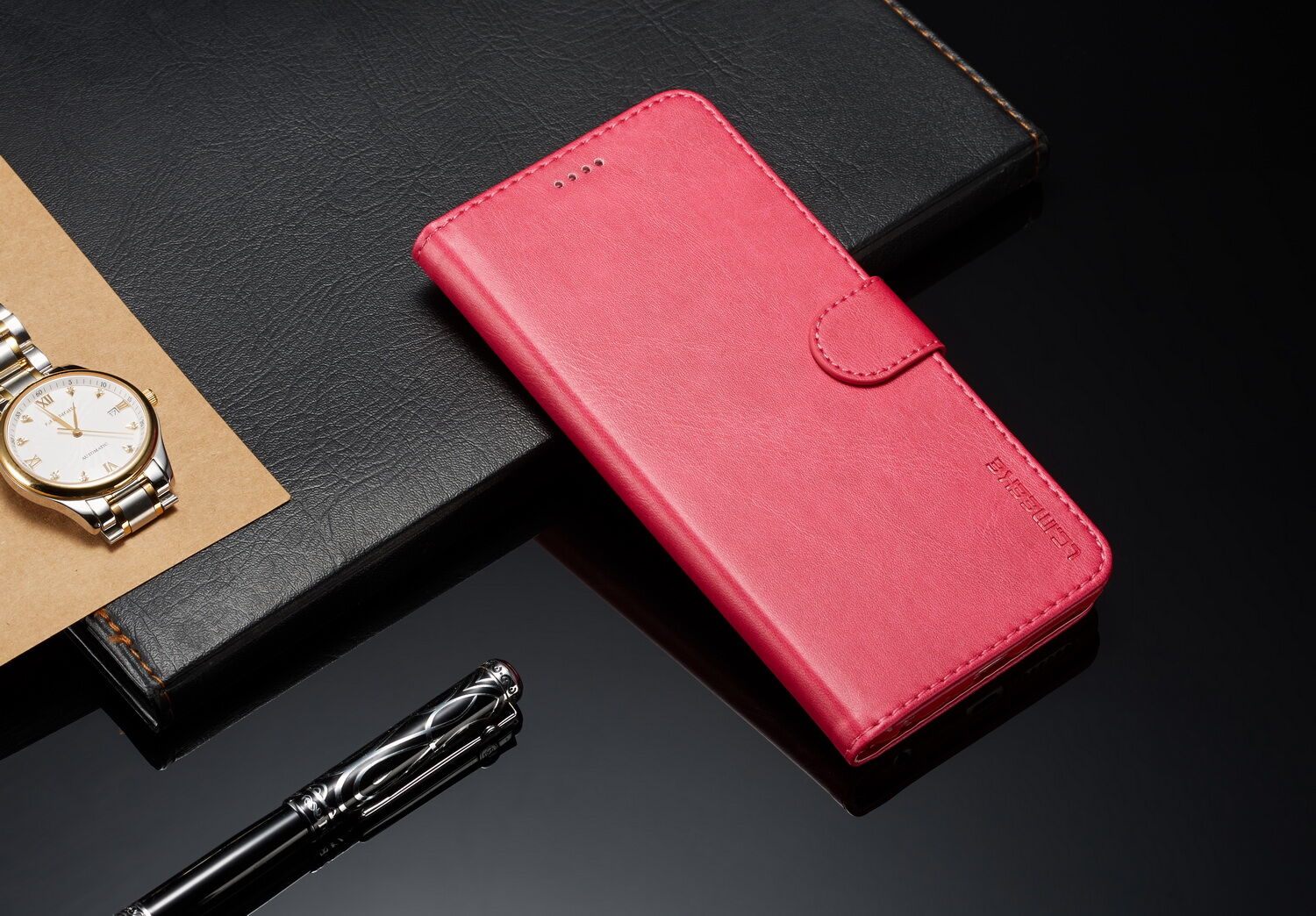 LC.imeeke peněženkové kožené pouzdro pro Xiaomi Redmi Note 6 Pro - kávové