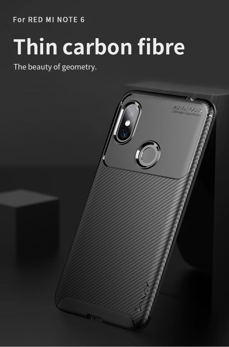 Ipaky měkký ochranný kryt s texturou karbonových vláken pro Xiaomi Redmi Note 6 Pro - černý
