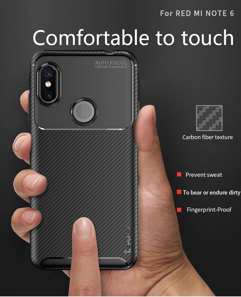 Ipaky měkký ochranný kryt s texturou karbonových vláken pro Xiaomi Redmi Note 6 Pro - černý