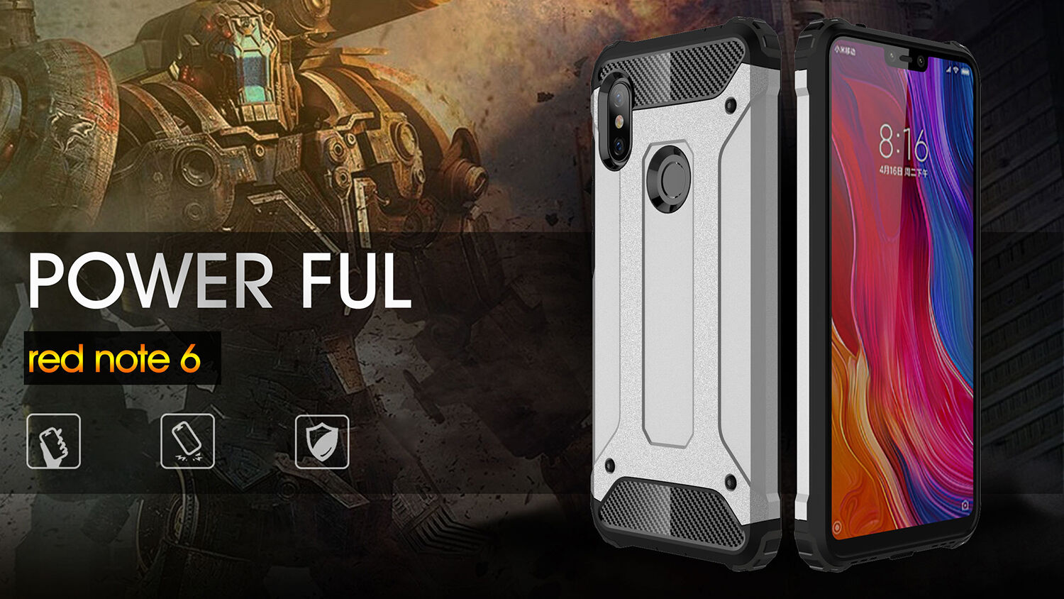 Super odolný kryt Armor pro Xiaomi Redmi Note 6 Pro - stříbrný
