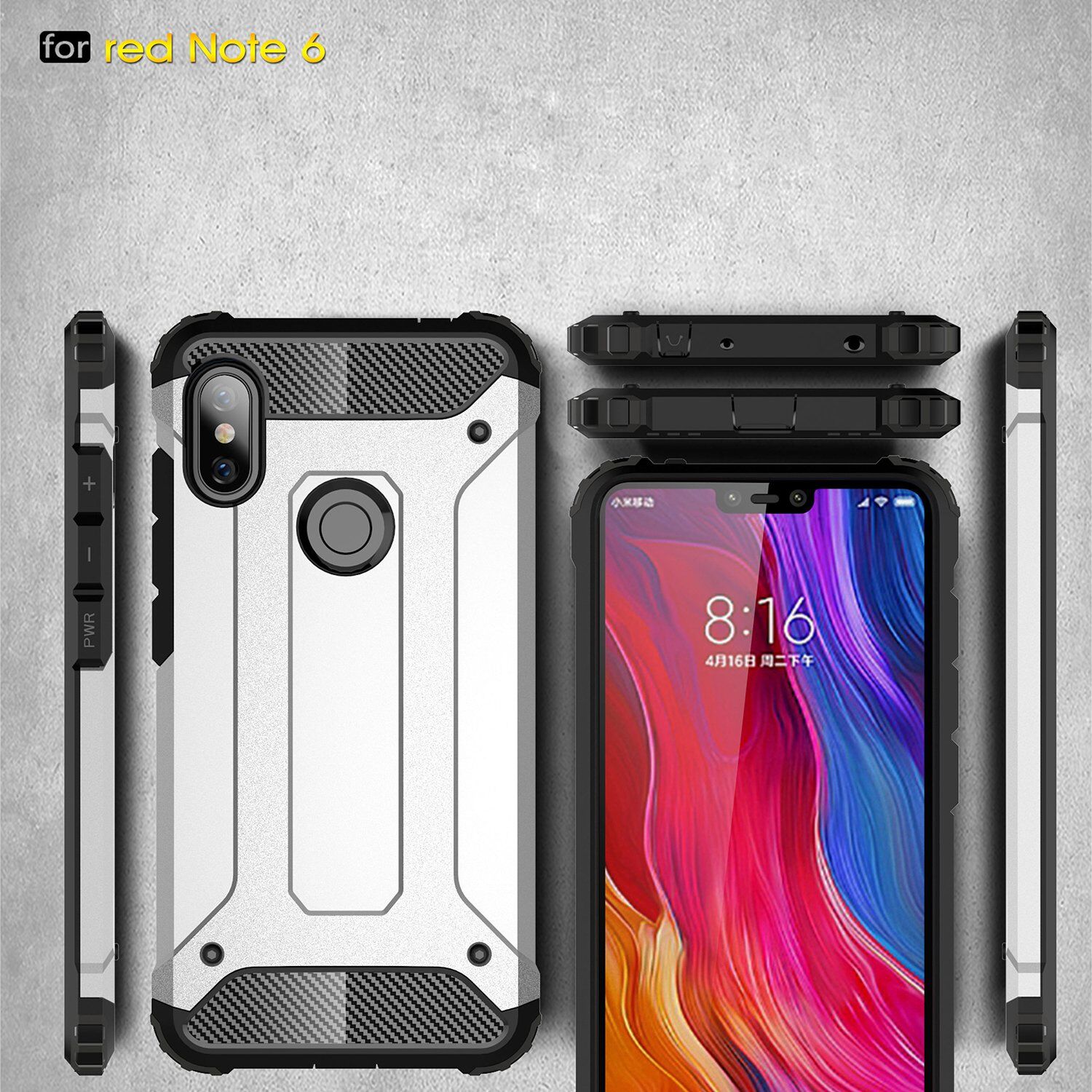 Super odolný kryt Armor pro Xiaomi Redmi Note 6 Pro - stříbrný