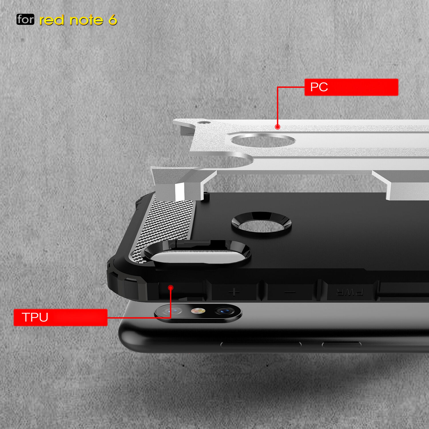 Super odolný kryt Armor pro Xiaomi Redmi Note 6 Pro - stříbrný