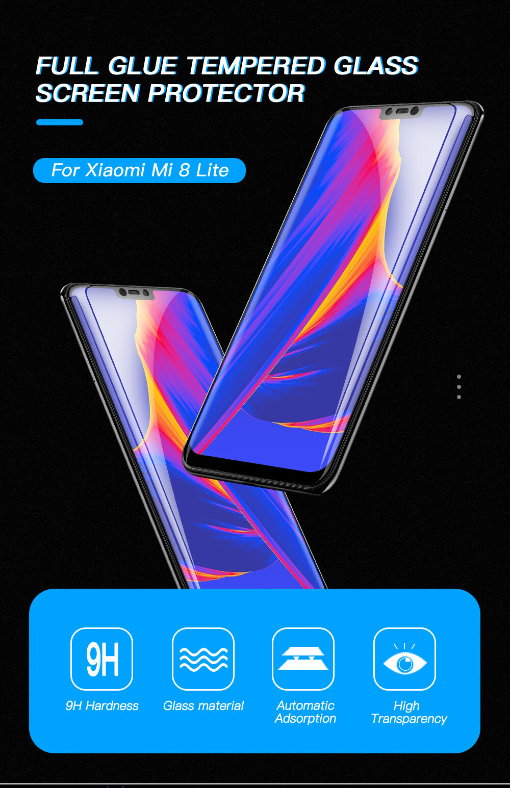 Amorus Tvrzené sklo 3D pro Xiaomi Mi 8 Lite - černé