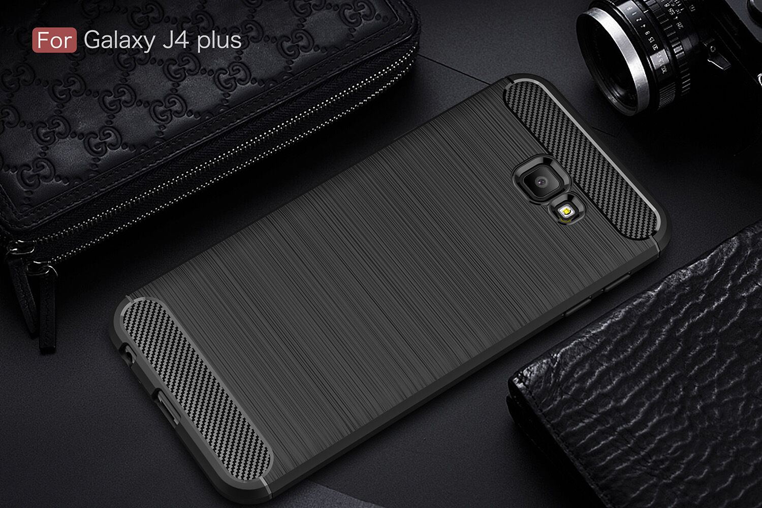 Plastový kryt s broušenou texturou pro Samsung Galaxy J4 Plus - červený