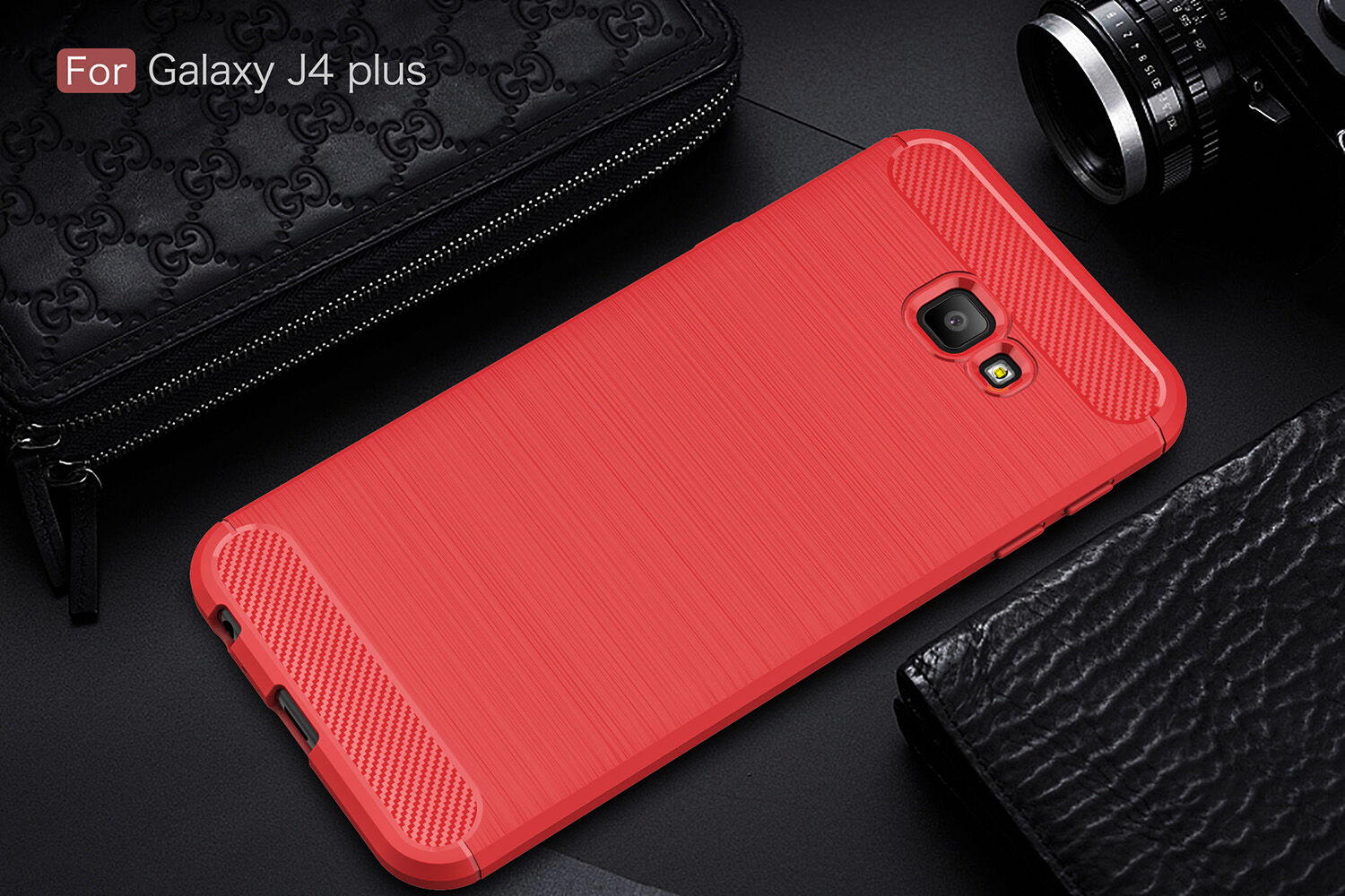 Plastový kryt s broušenou texturou pro Samsung Galaxy J4 Plus - červený