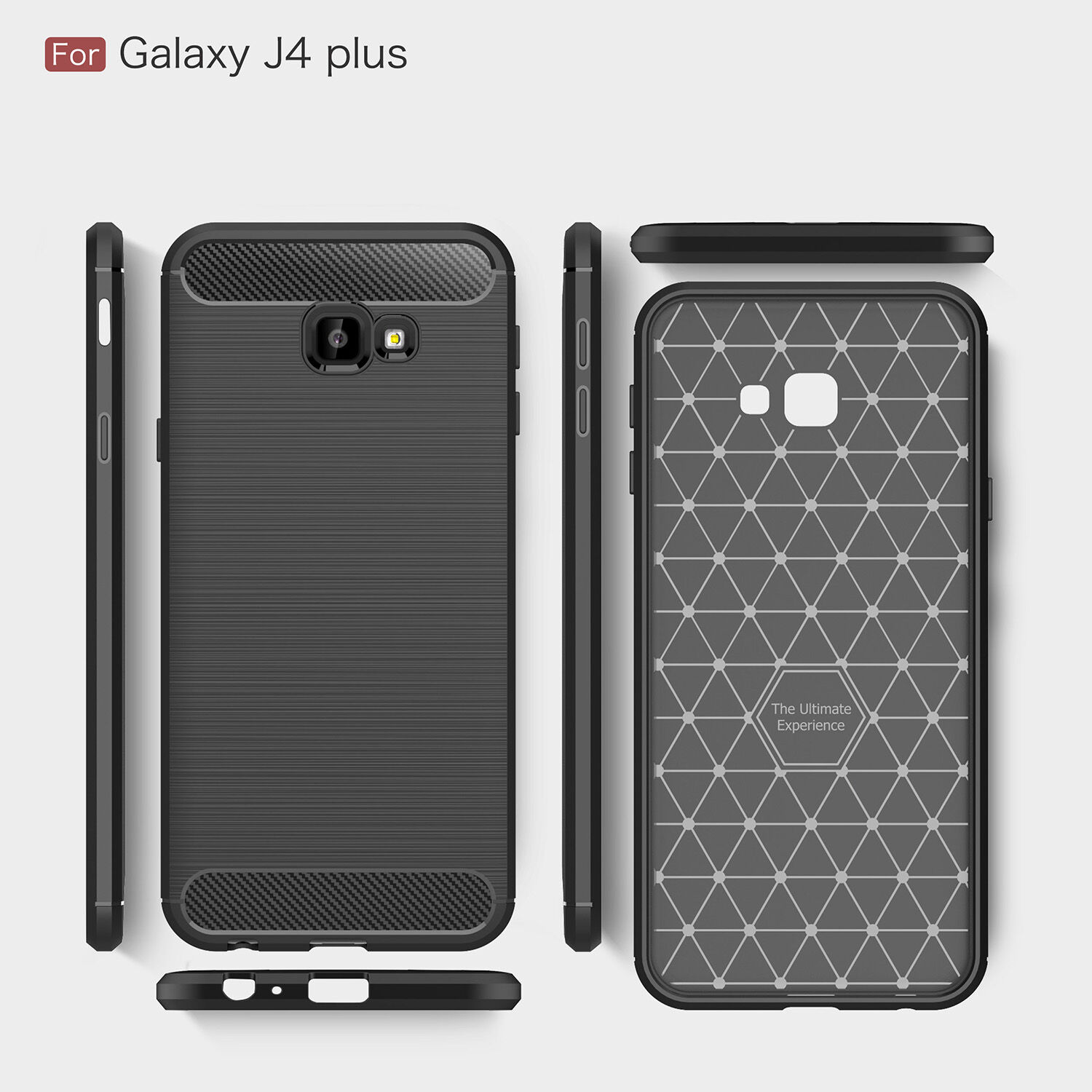 Plastový kryt s broušenou texturou pro Samsung Galaxy J4 Plus - šedý