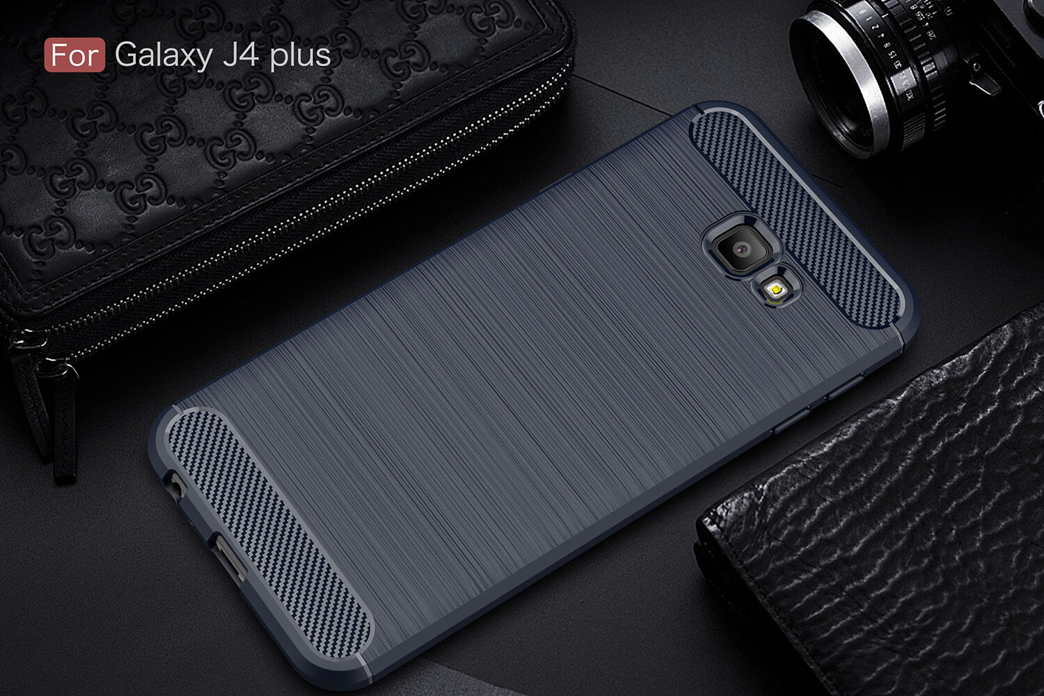 Plastový kryt s broušenou texturou pro Samsung Galaxy J4 Plus - šedý