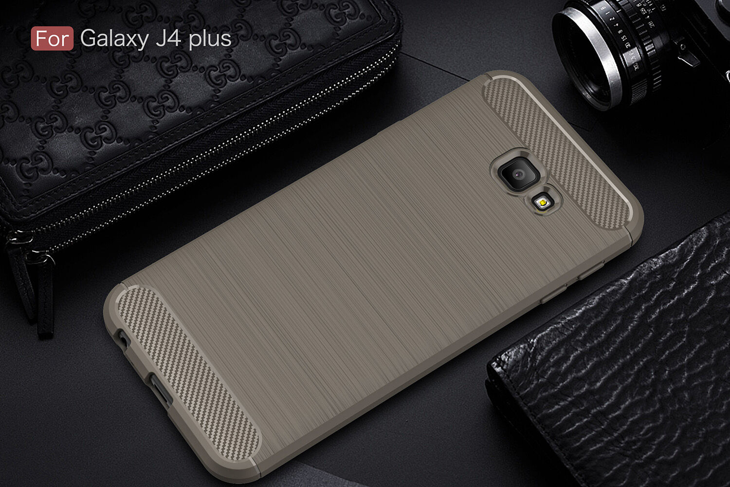Plastový kryt s broušenou texturou pro Samsung Galaxy J4 Plus - šedý