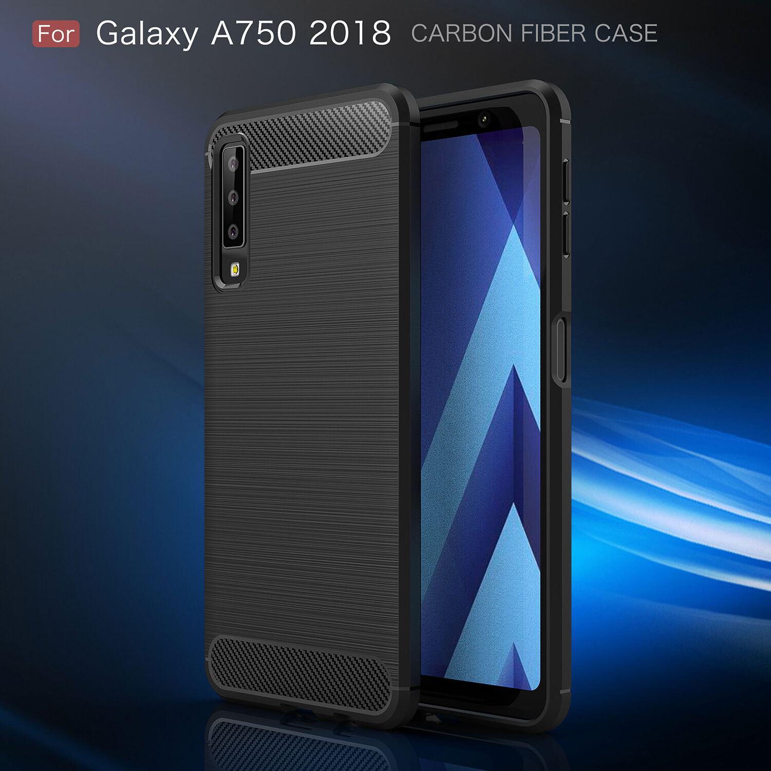 Plastový kryt s broušenou texturou pro Samsung Galaxy A7 (2018) - tmavěmodrý