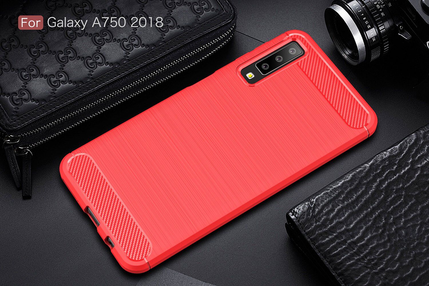 Plastový kryt s broušenou texturou pro Samsung Galaxy A7 (2018) - tmavěmodrý